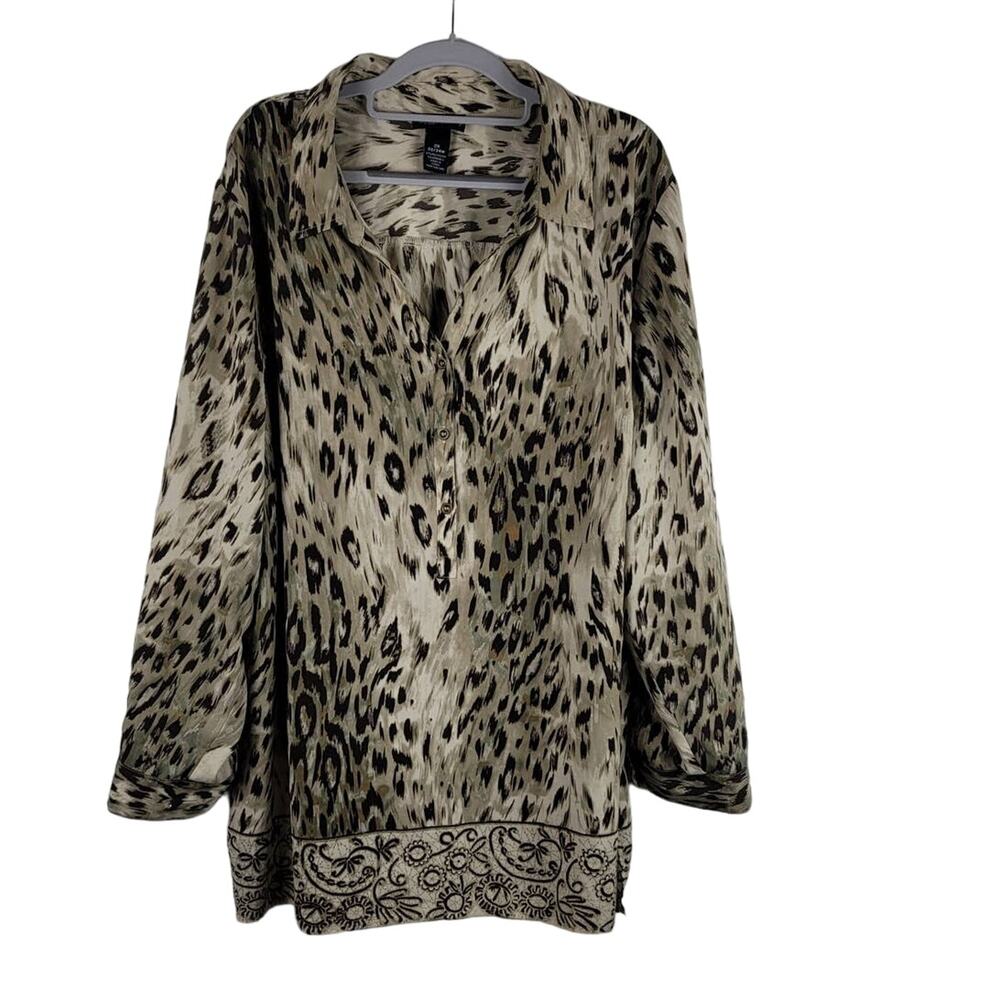 Maggie Barnes Animal Print Button Front Women's Blouse 2X 22/24W